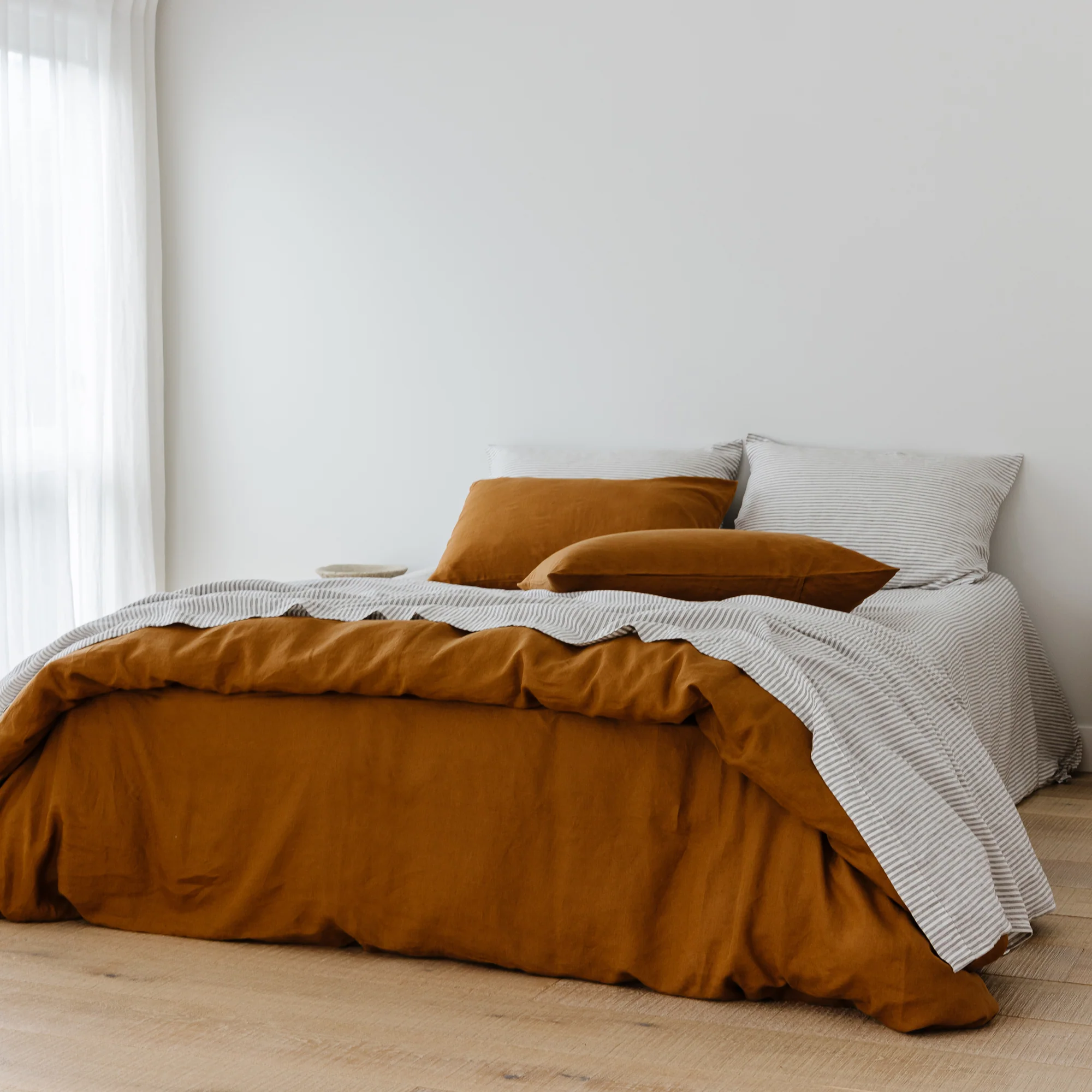 Grey Stripes Linen Fitted Sheet - Image 36