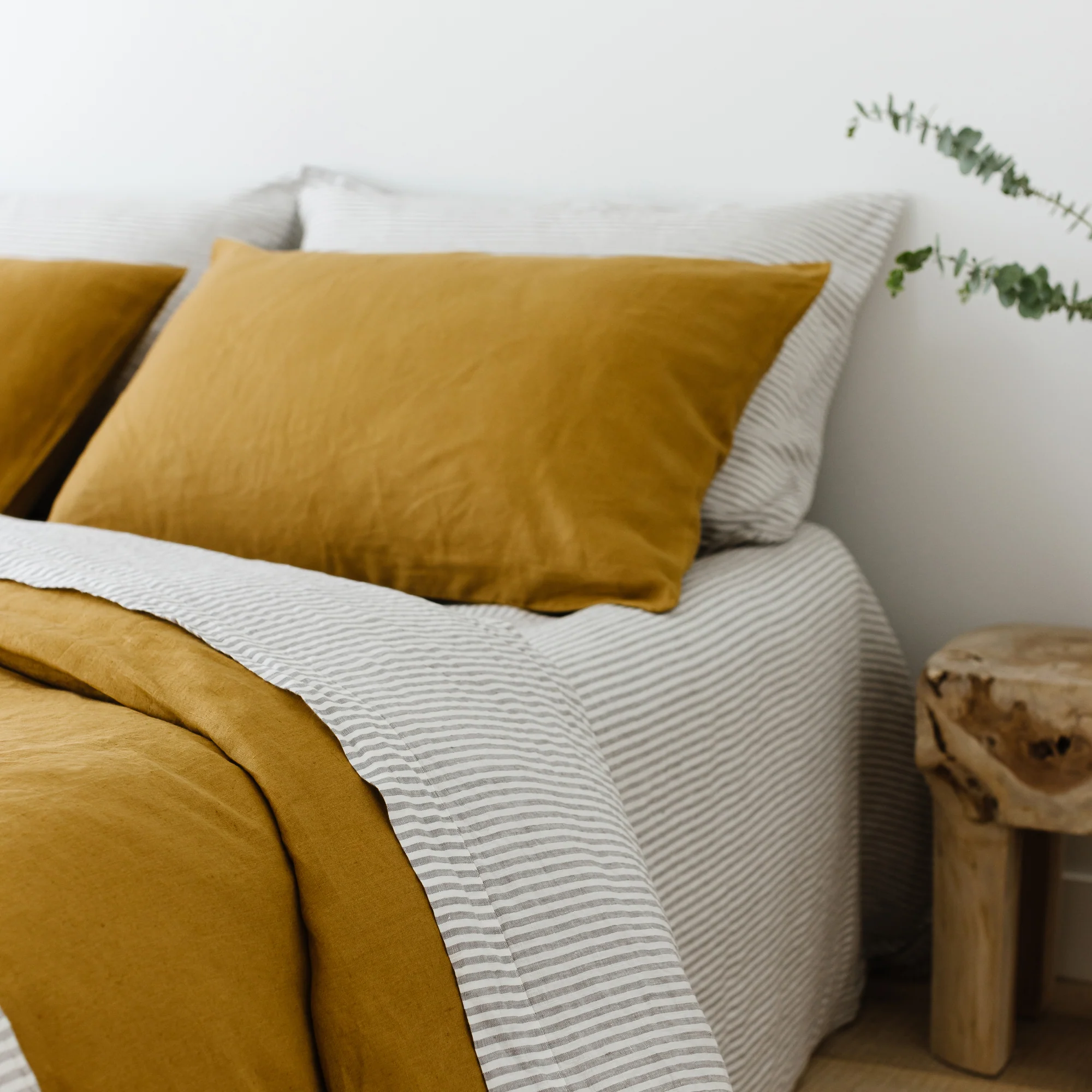 Grey Stripes Linen Sheets Set - Image 16