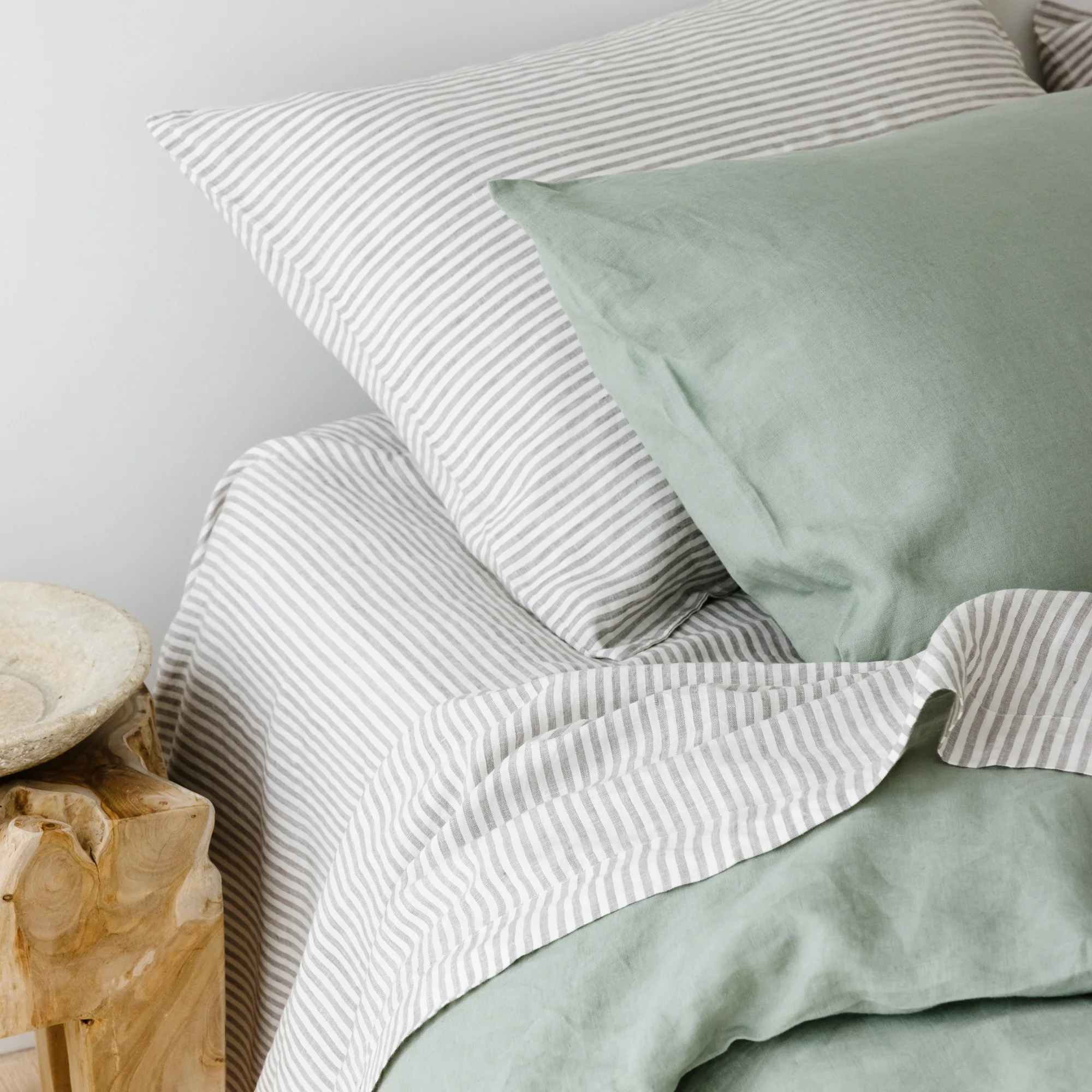 Grey Stripes Linen Sheets Set - Image 30