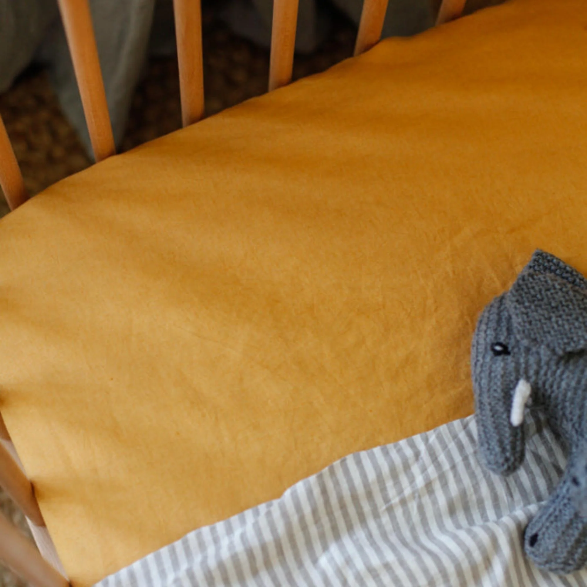 Mustard Yellow Linen Cot/Bassinet Sheet - Image 5