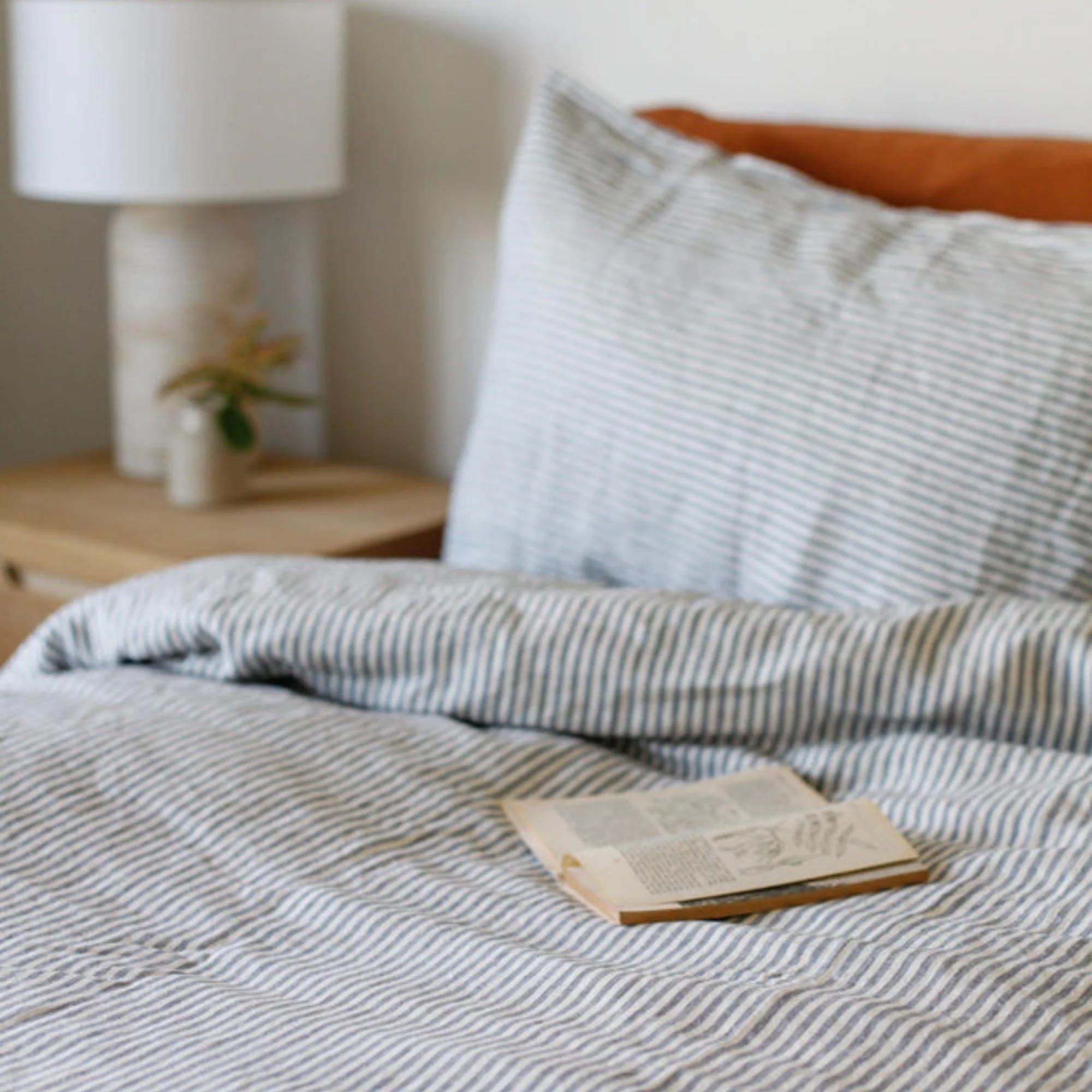 Navy Blue Stripes Linen Fitted Sheet - Image 11