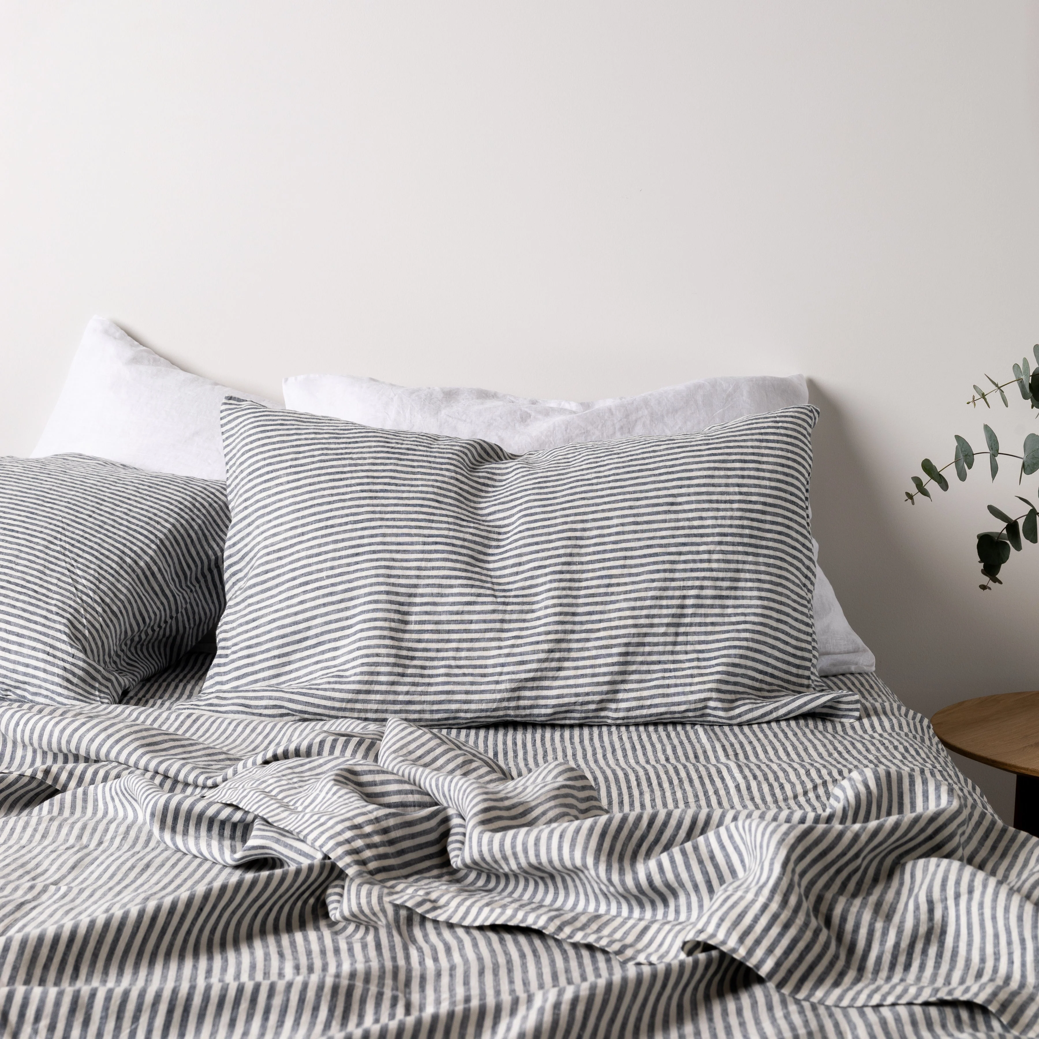 Navy Blue Stripes Linen Fitted Sheet - Image 3