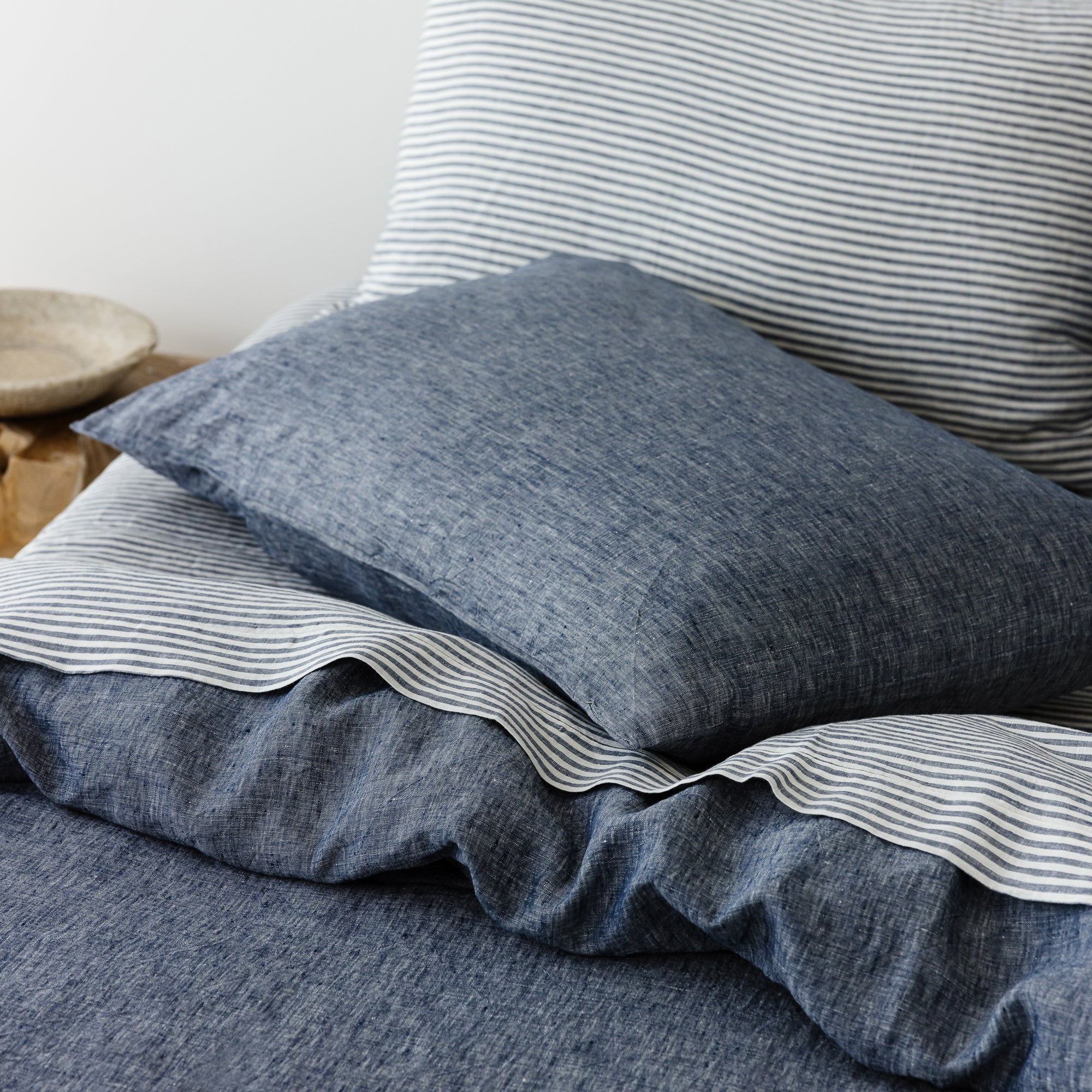 Navy Blue Stripes Linen Fitted Sheet - Image 7