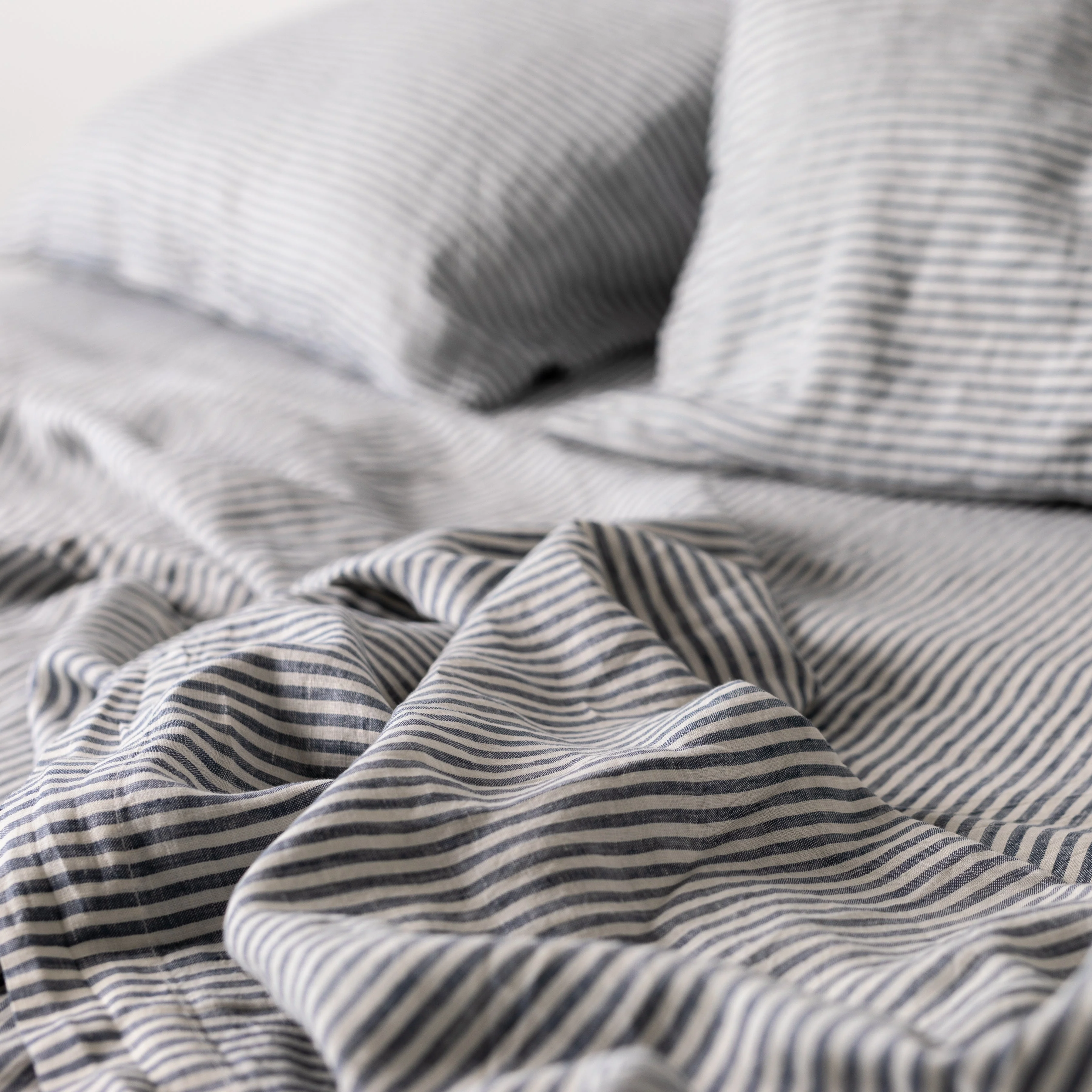 Navy Blue Stripes Linen Pillowcases - Image 4