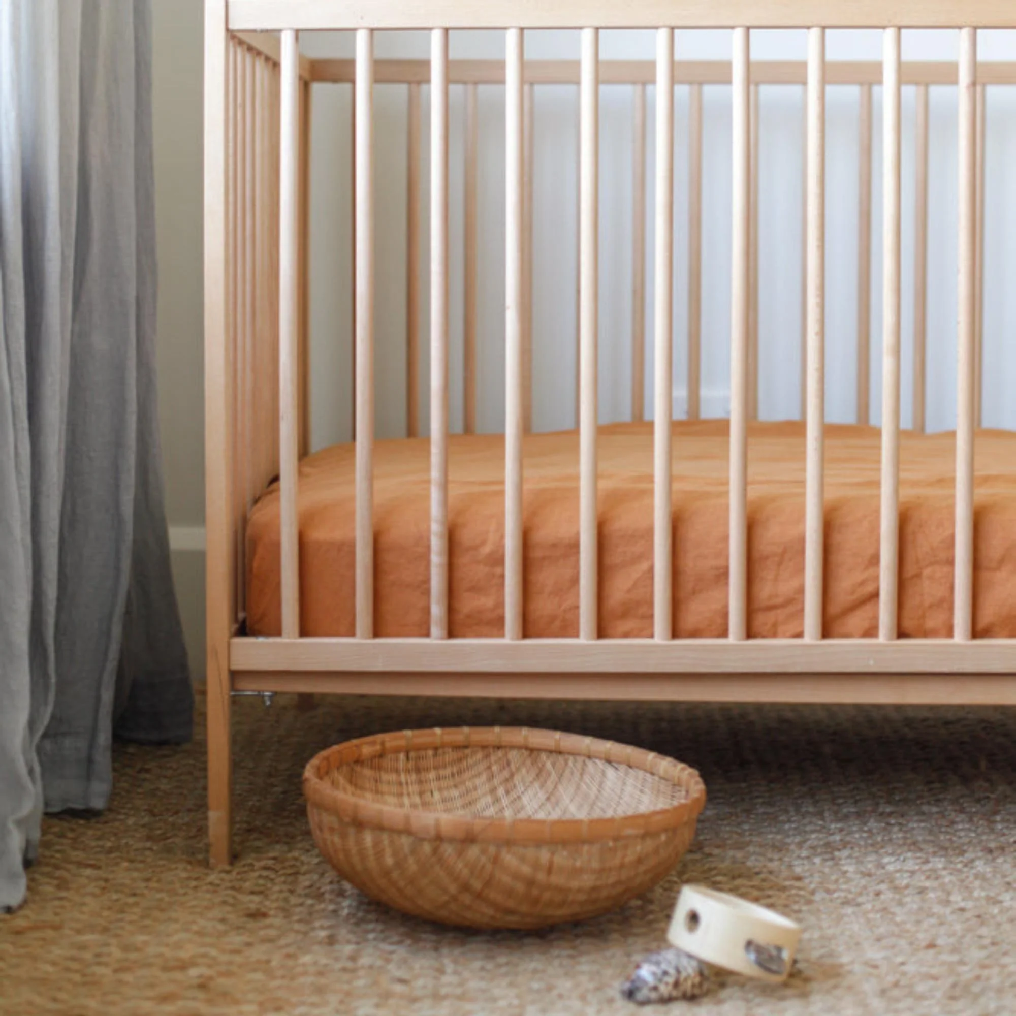 Ochre Linen Cot/Bassinet Sheet - Image 4