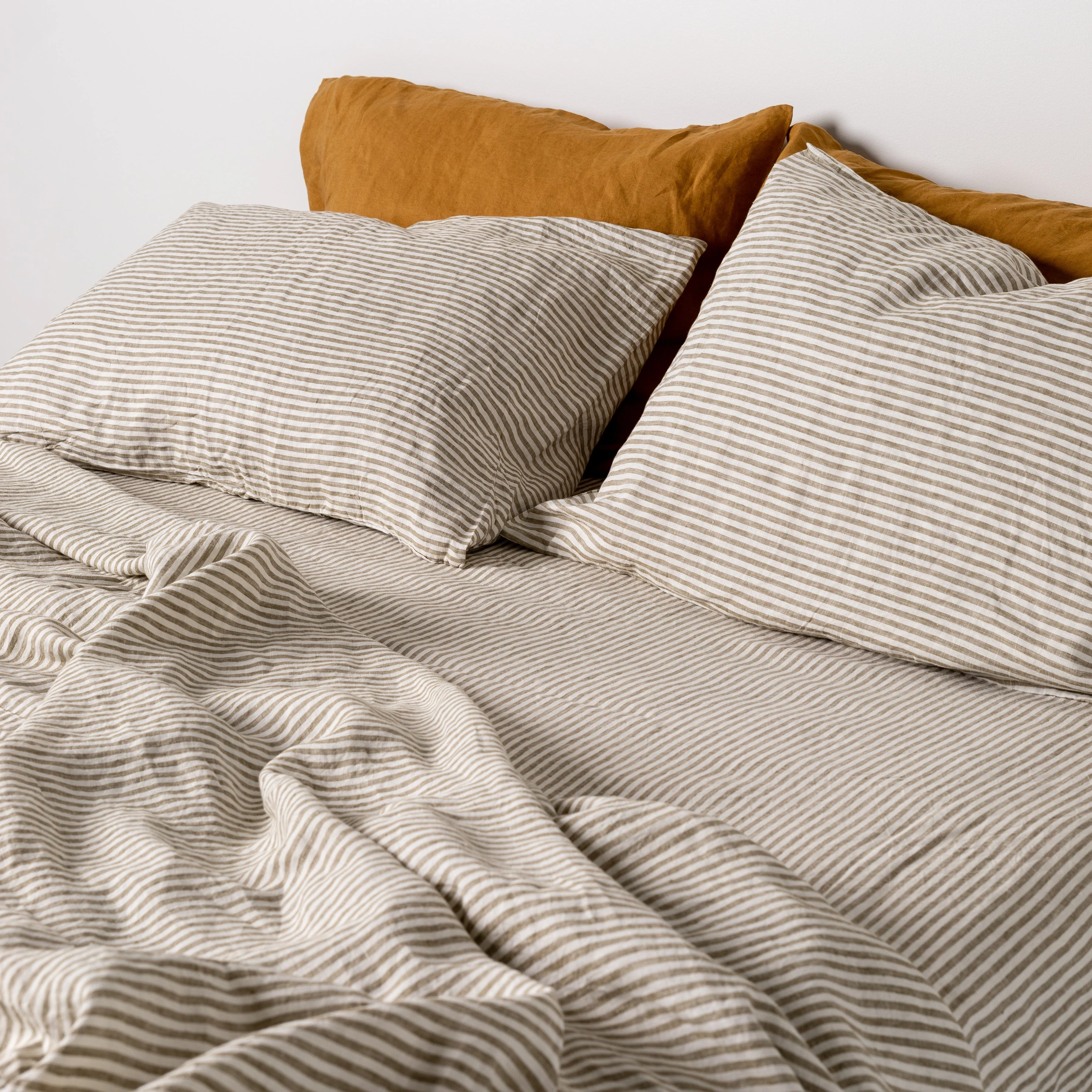 Olive Stripes Linen Sheets Set - Image 3