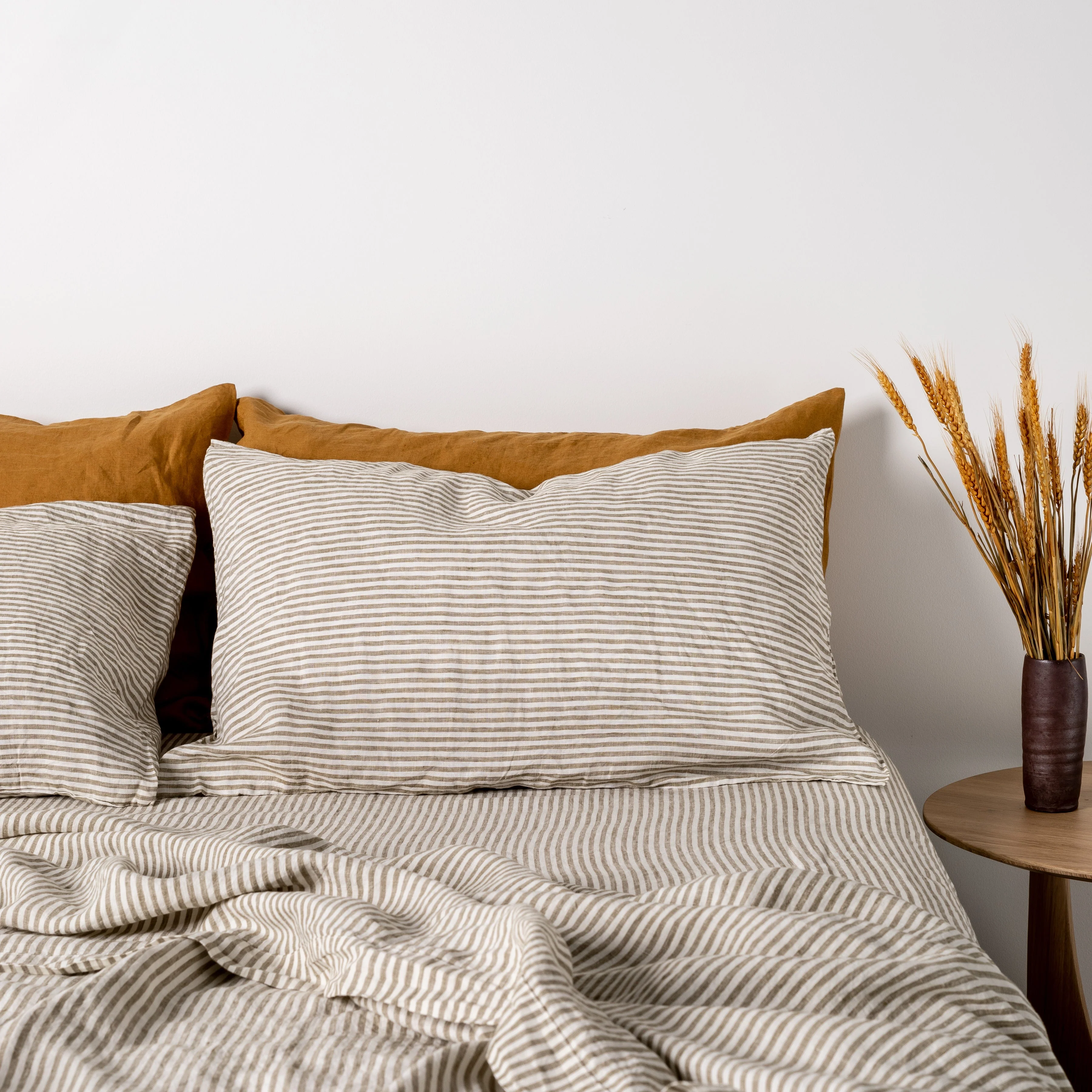 Olive Stripes Linen Sheets Set - Image 5