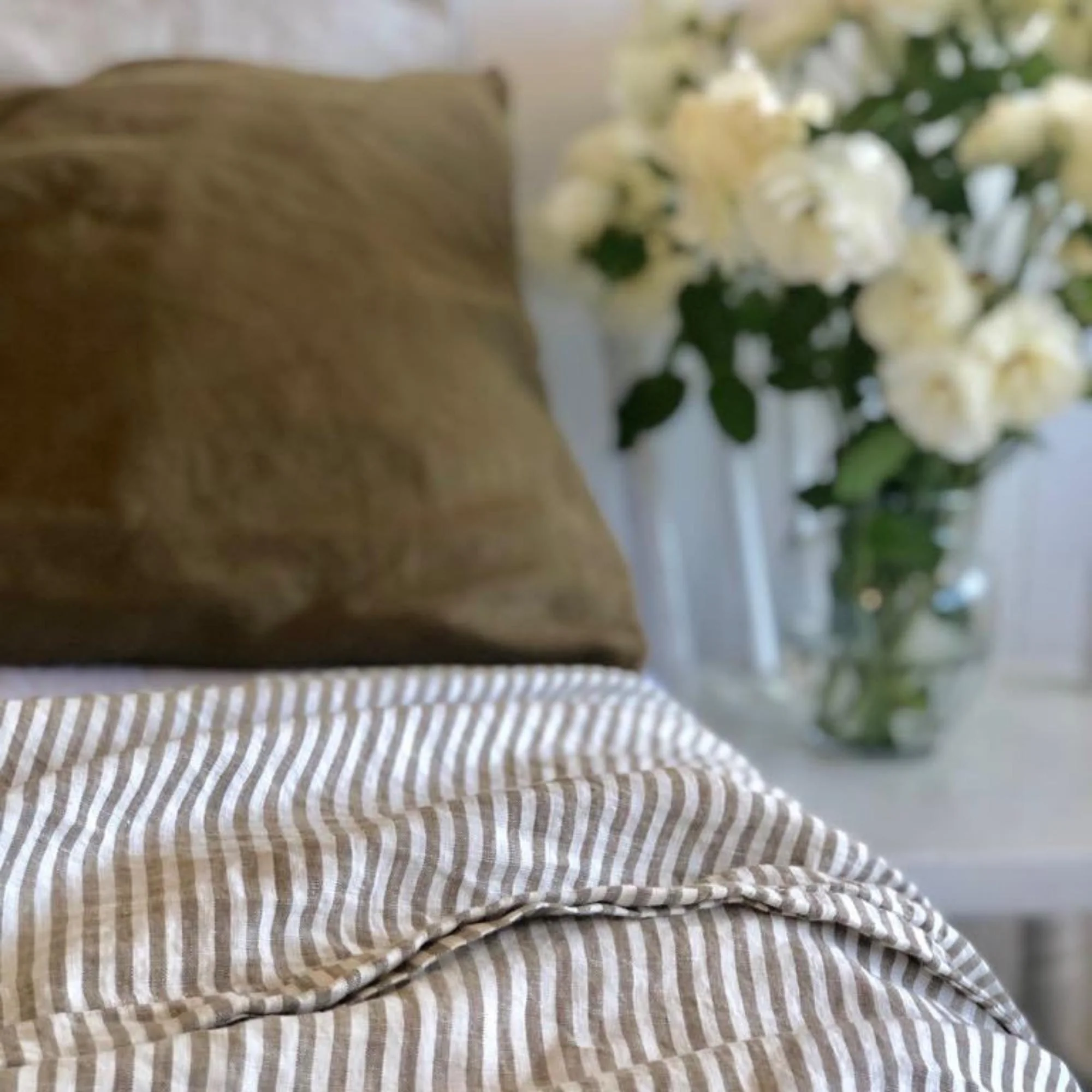 Olive Stripes Linen Sheets Set - Image 7